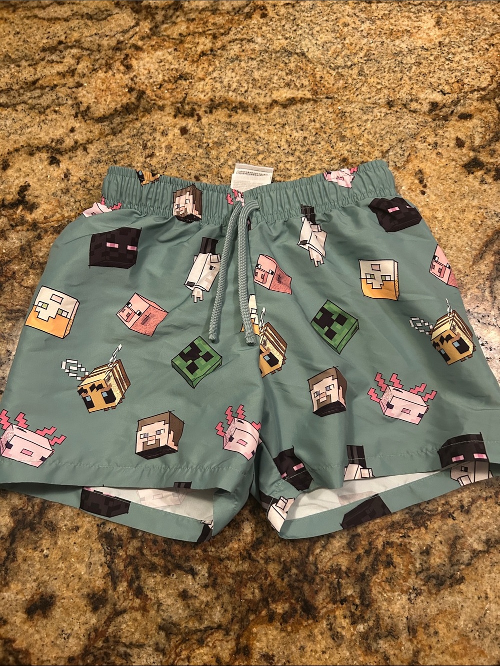 H&M Seafoam Green Minecraft Character Print Swim Shorts